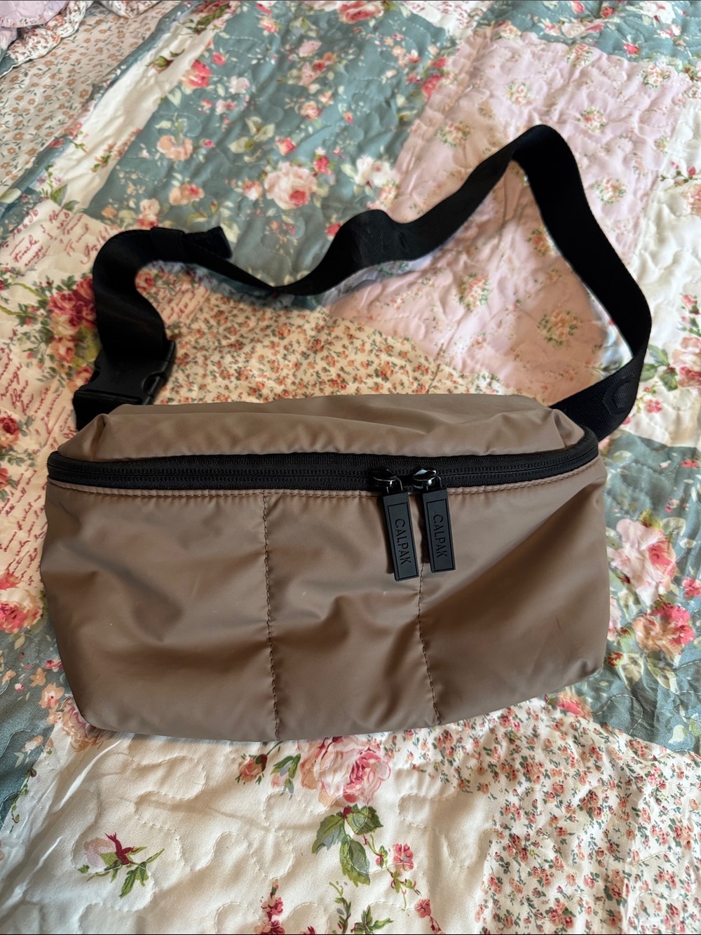 Calpak Taupe Nylon Belt Bag with Black Strap